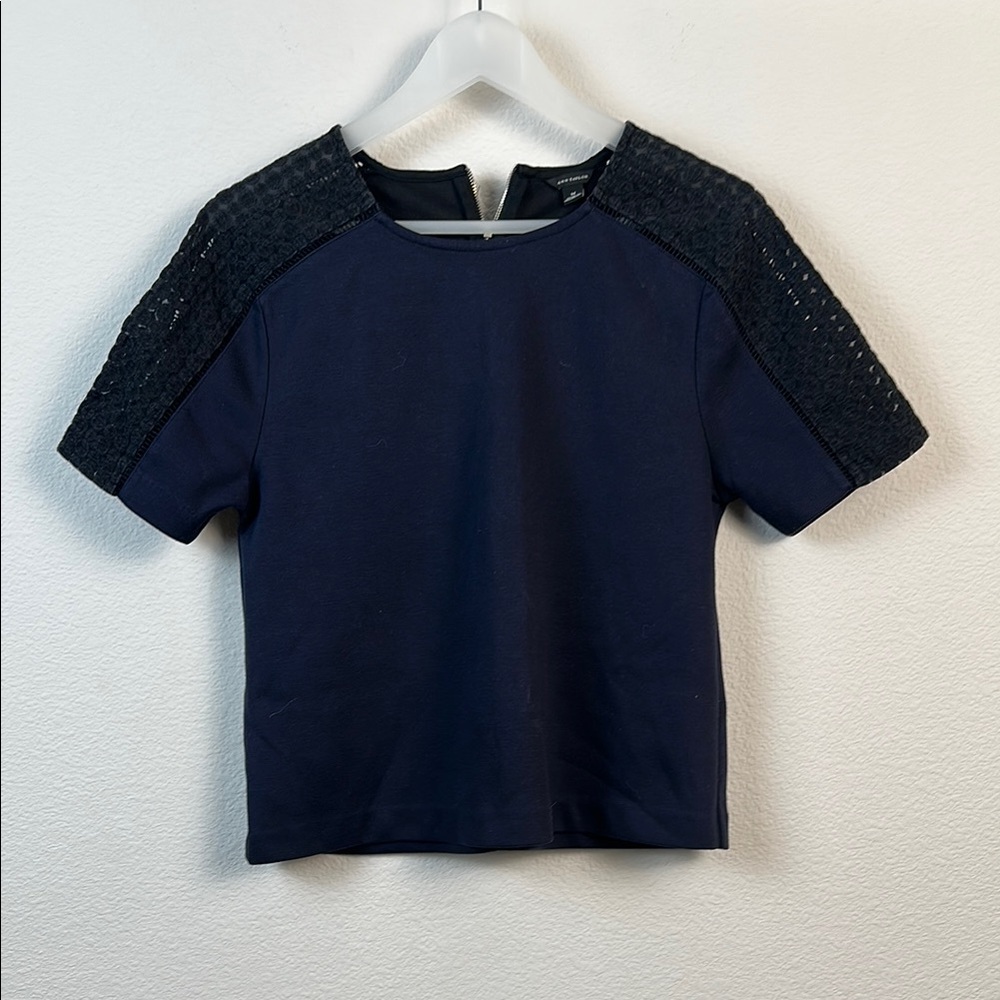 Ann Taylor Blue Puff Sleeve Crop Top